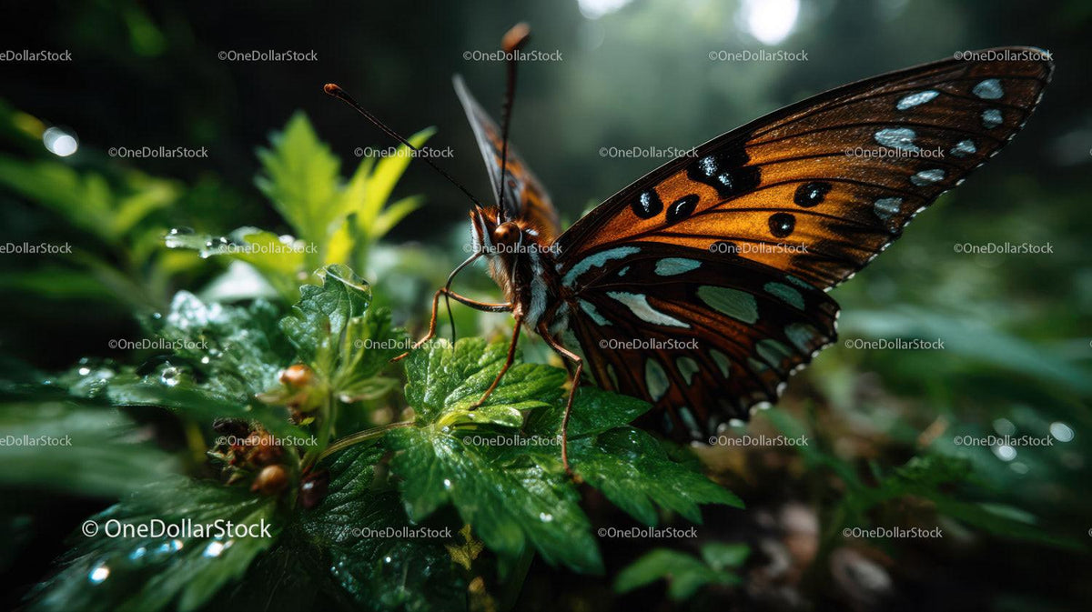 Close-up of a Vibrant Orange and Black Butterfly on Green Foliage