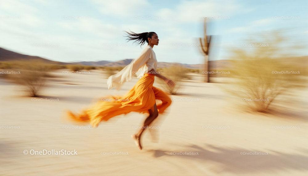 Woman Running in a Desert Landscape with Cacti Stock Photo Bundle preview 13