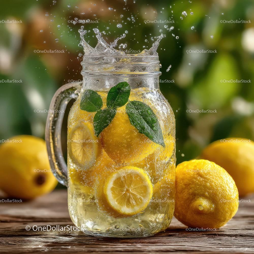 Cool Lemonade in Mason Jar with Fresh Lemons and Mint Stock Photo Bundle preview 5