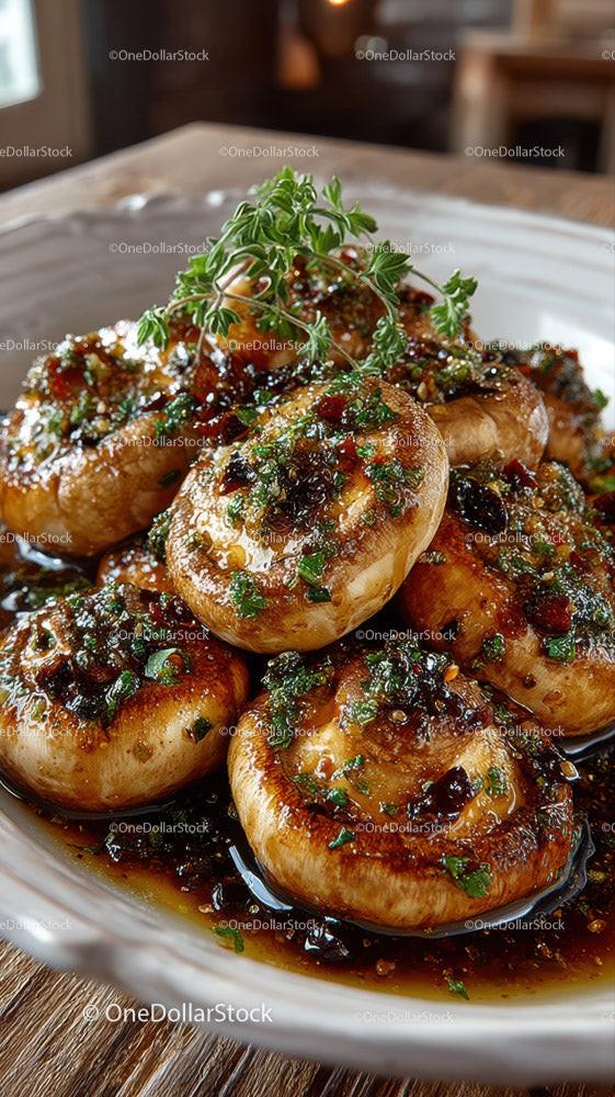 Sautéed Mushrooms with Garlic and Herbs Plate for Gourmet Cuisine Stock Photo Bundle preview 17