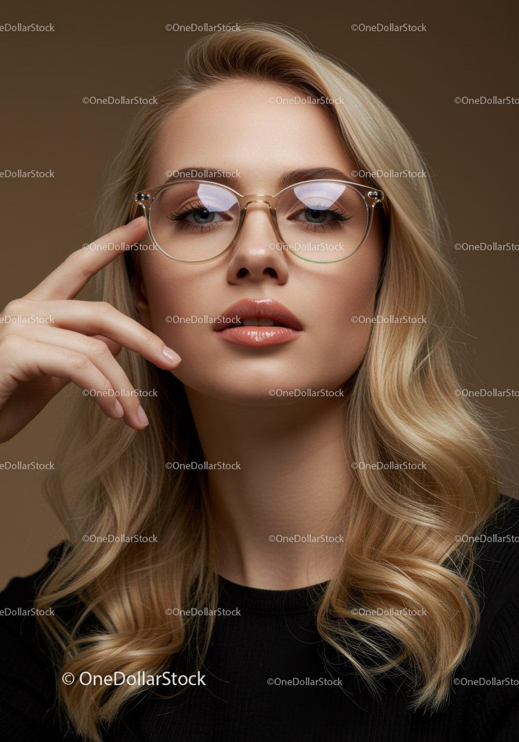 Stylish Blonde Woman Wearing Modern Glasses Make a Confident Face