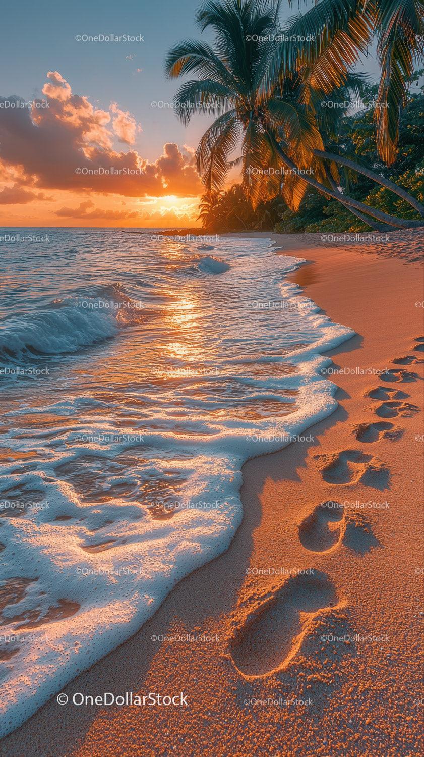 Sunset Over Tropical Beach with Palm Trees and Clear Ocean Water Stock Photo Bundle preview 19