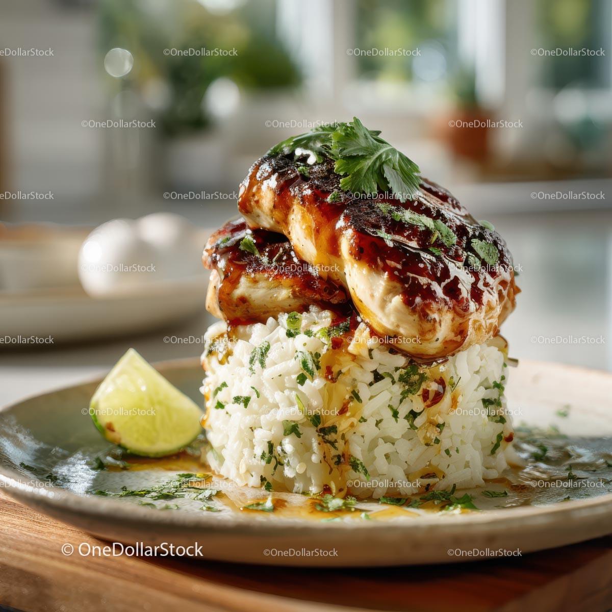 Grilled Chicken with Cilantro and Lime Served on Rice Stock Photo Bundle preview 24