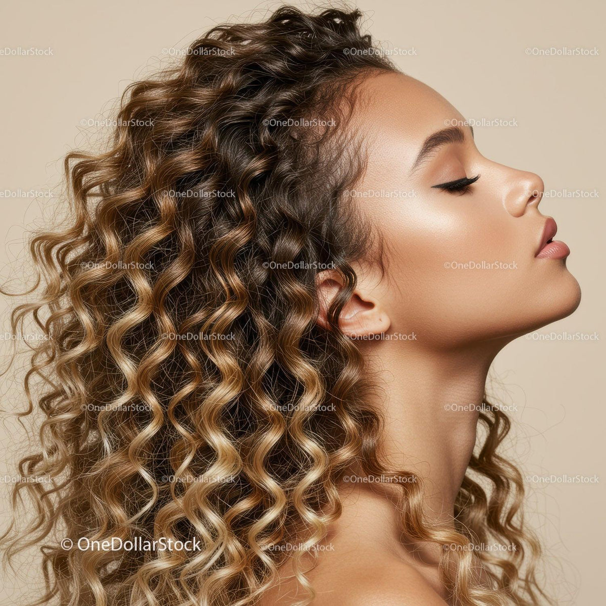 Profile of Young Woman with Natural Curly Hair and Glow
