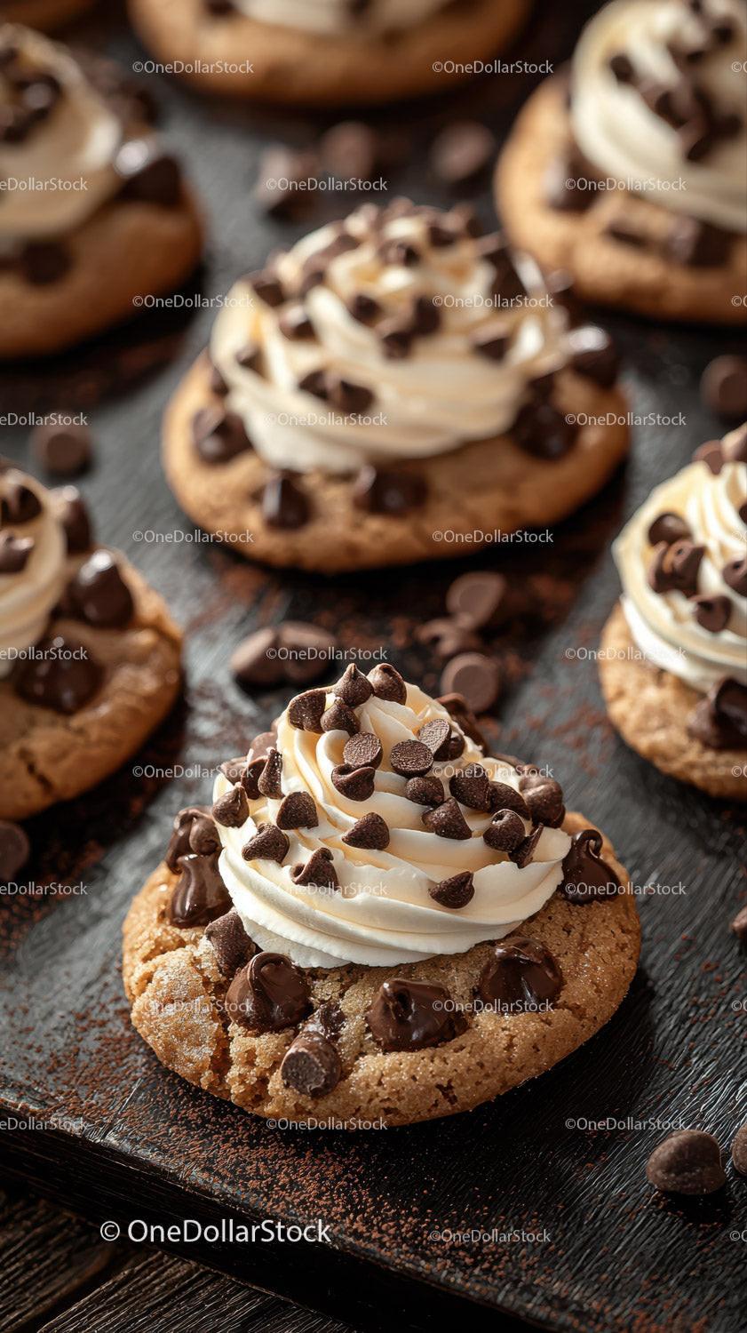 Chocolate Chip Cookie with Whipped Cream and Chocolate Topping Stock Photo Bundle preview 7