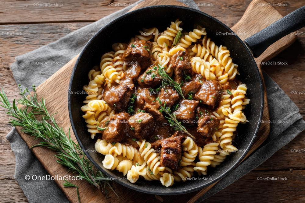 Hearty Beef and Cherry Tomato Pasta in Rustic Skillet Stock Photo Bundle preview 9