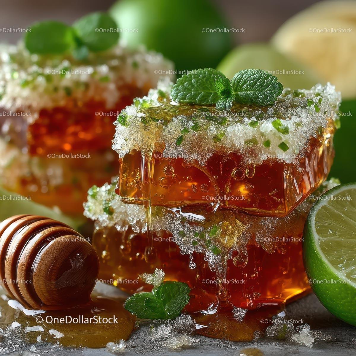 Delicious Honeycomb with Fresh Lime and Mint Leaves Stock Photo Bundle preview 10