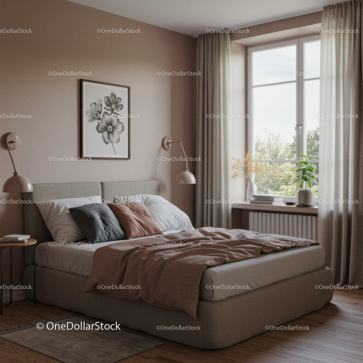 Modern Cozy Bedroom with Neutral Tones and Indoor Plants