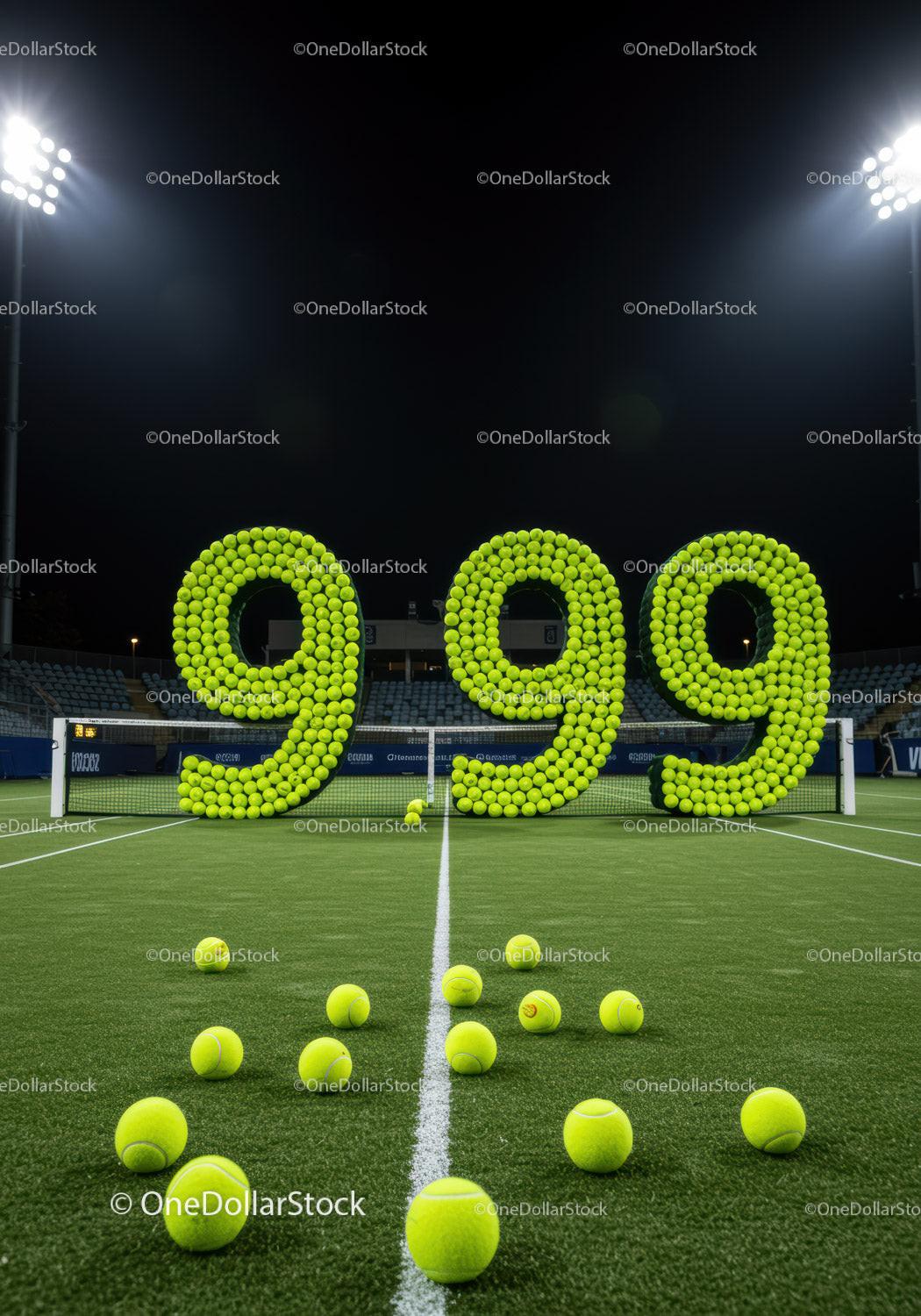 Tennis Balls Forming Numbers 999 on Night Court