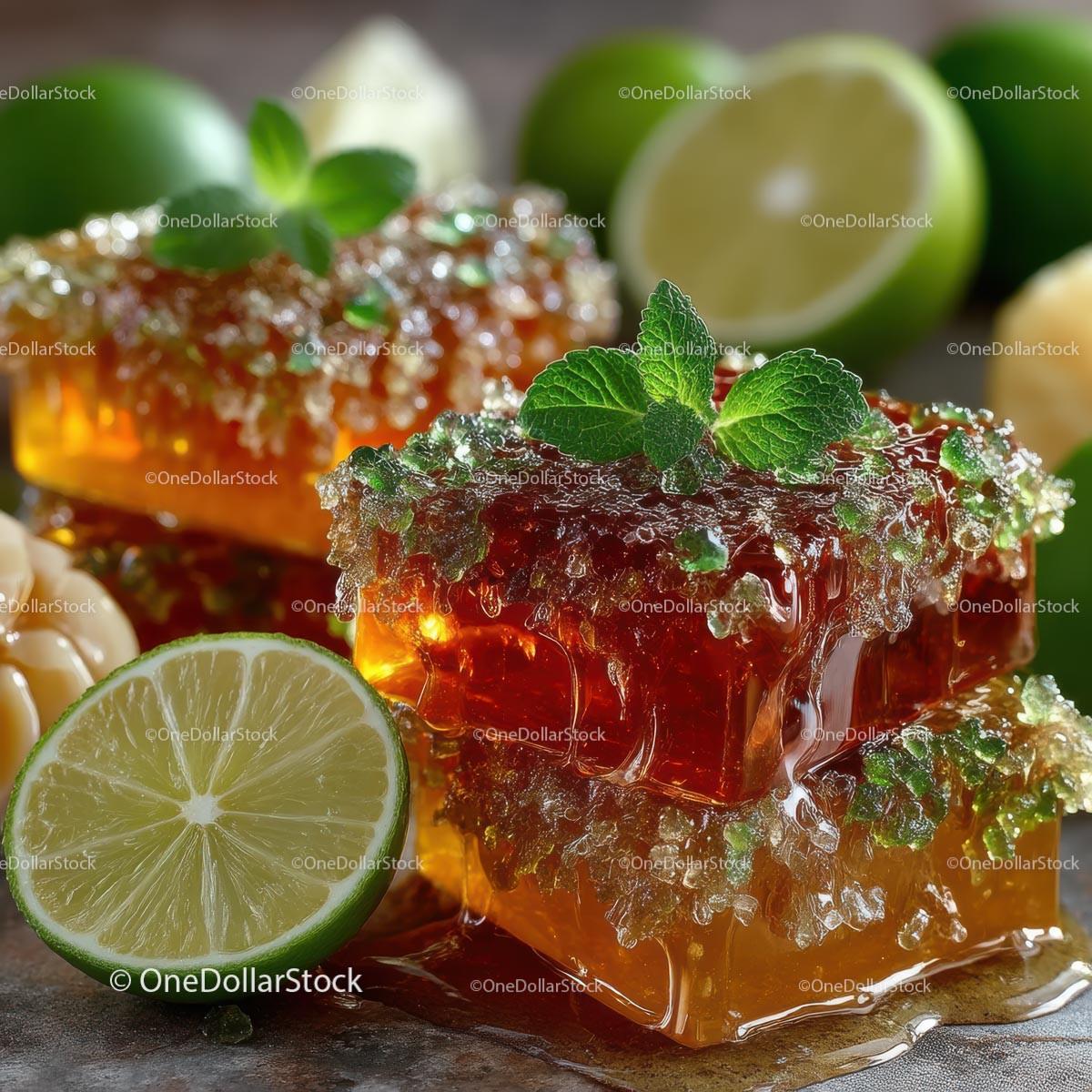 Delicious Honeycomb with Fresh Lime and Mint Leaves Stock Photo Bundle preview 31