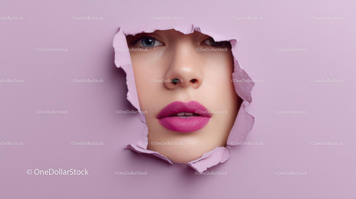 Close-Up Portrait of a Glamorous Model with Pink Lipstick Stock Photo Bundle preview 26