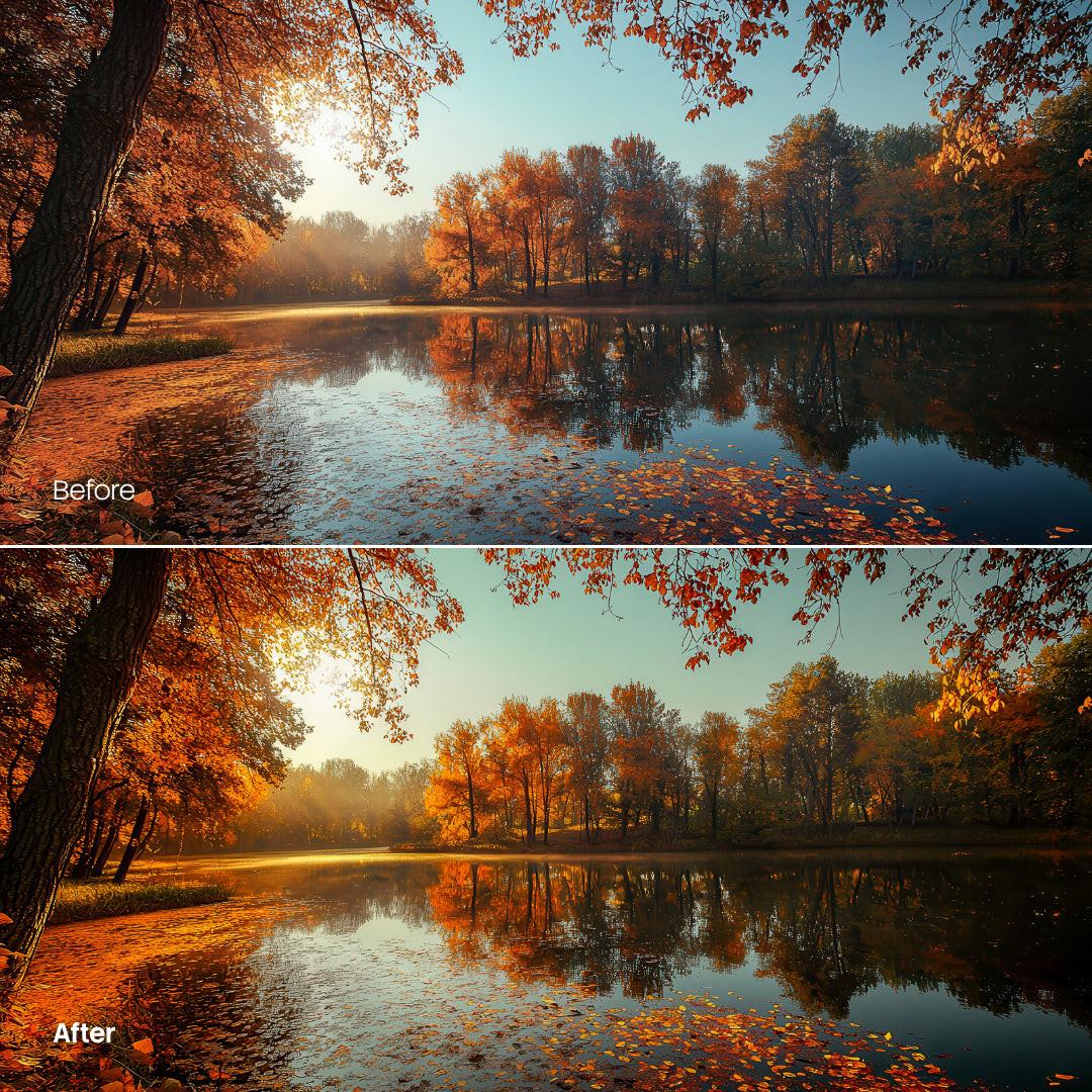 Before and after Warm Fall Color Grading LUT Pack effect