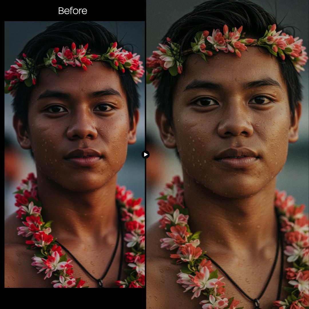 Before and after Vintage Portrait Lightroom preset edit