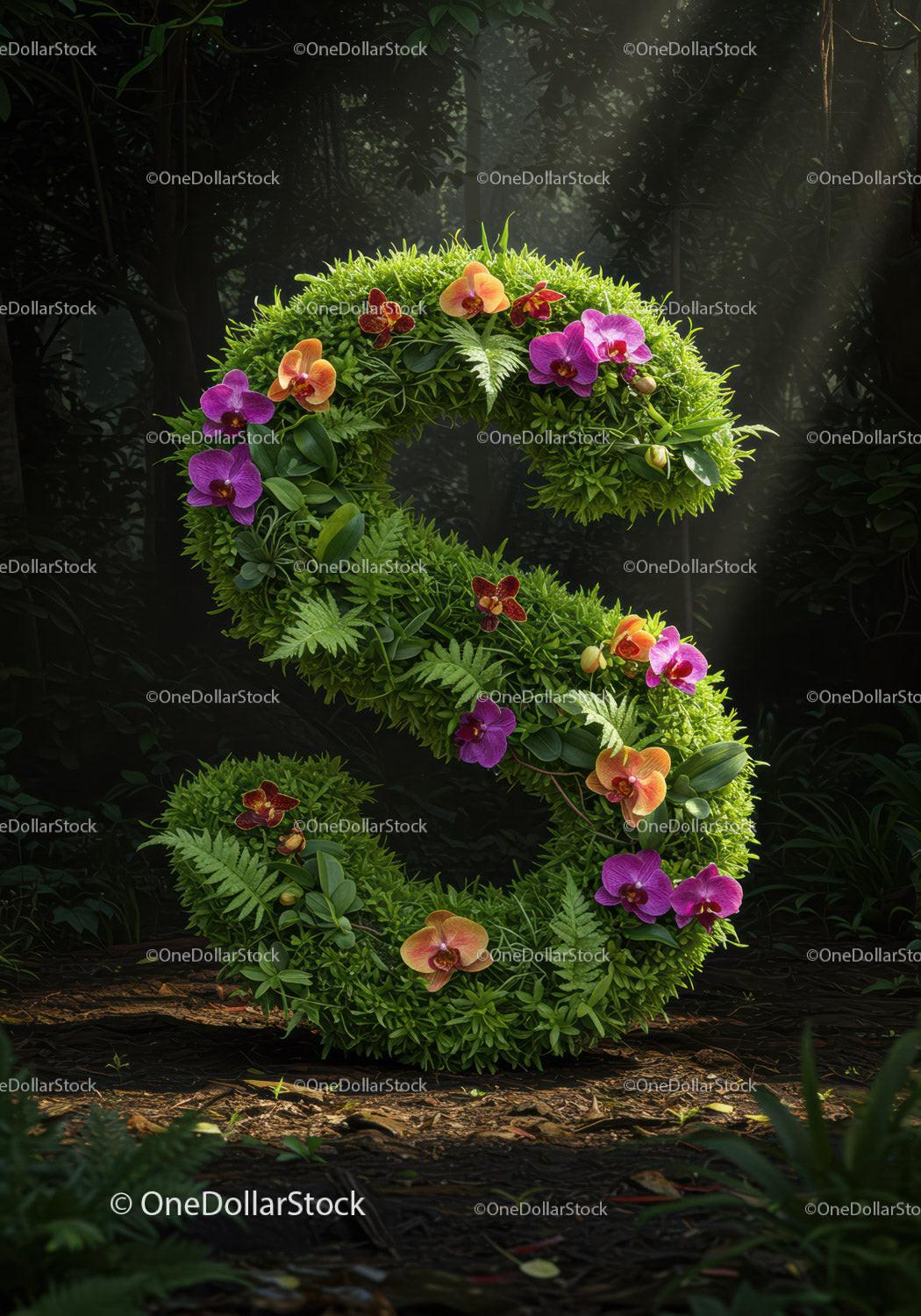 Lush Green Letter S Crafted from Orchids and Leaves
