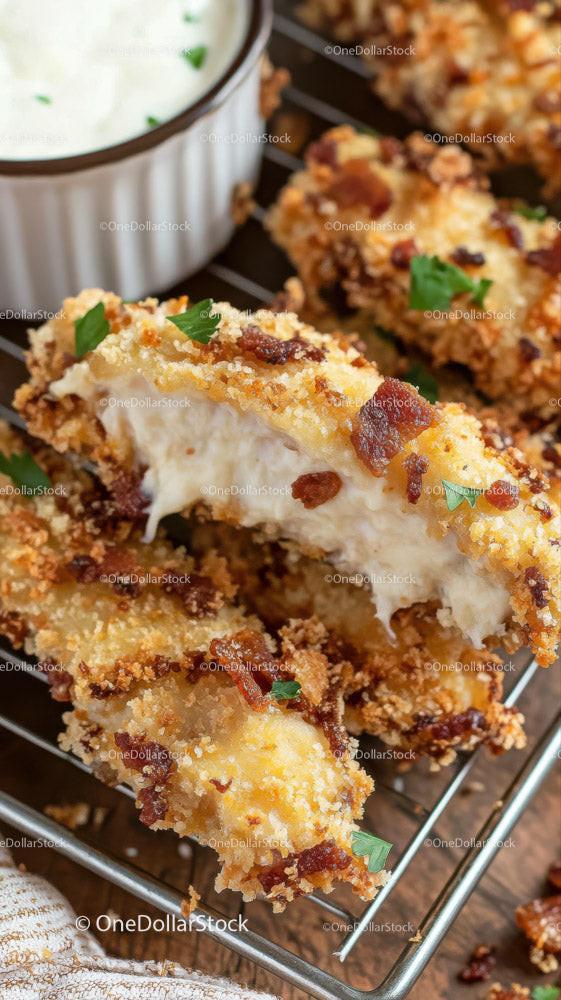 Crispy Fried Chicken Fillet with Herb Garnish on Wire Rack Stock Photo Bundle preview 12