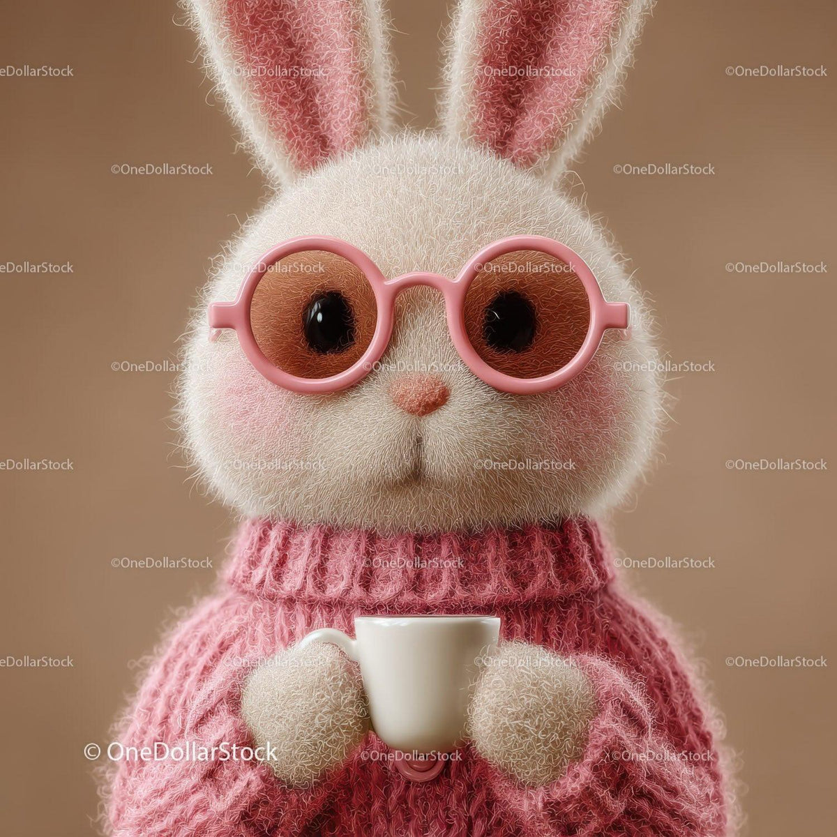 Cute Bunny Wearing Sunglasses and Cozy Pink Sweater Holding Coffee Mug 28 JPG Files digital asset preview