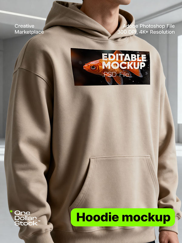 Beige hoodie logo mockup (editable, layered PSD file)