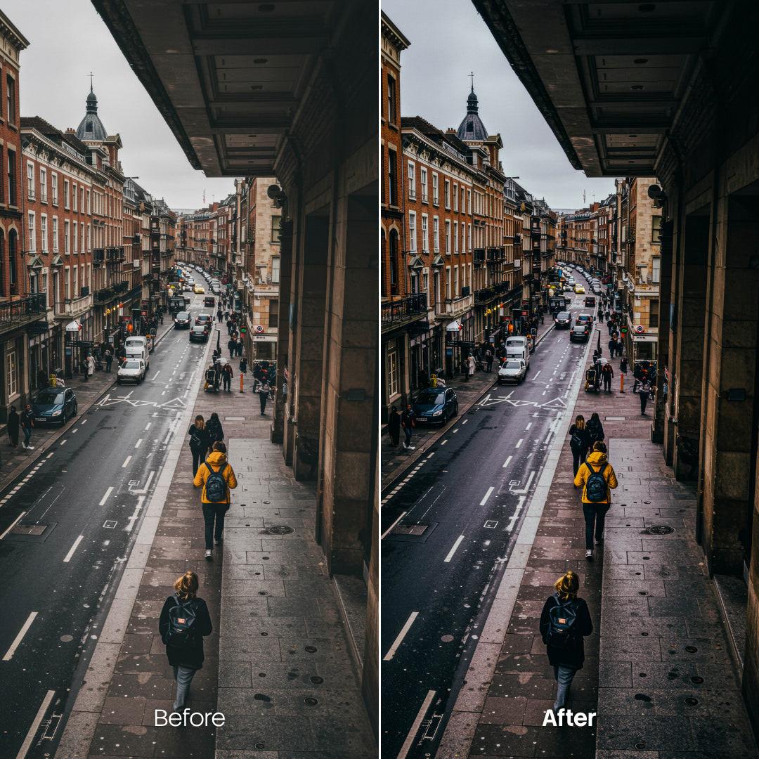 urban photography edit with Cinematic Dark Streets Lightroom presets
