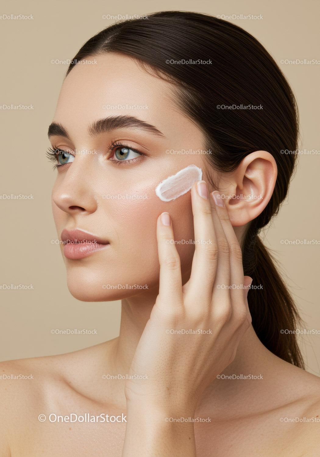 Close-Up of Woman Applying Face Cream for Skincare Routine