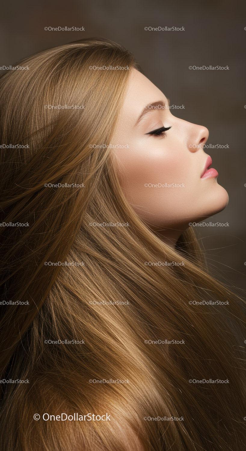 Profile of serene woman with flowing golden hair