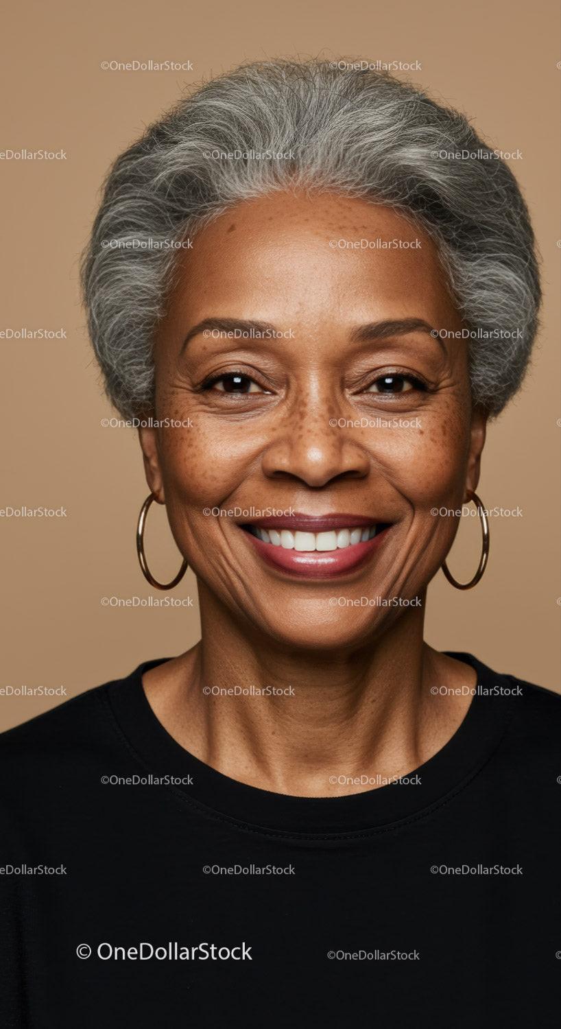 Beautiful Smiling Senior Woman with Gray Hair and Joyful Expression