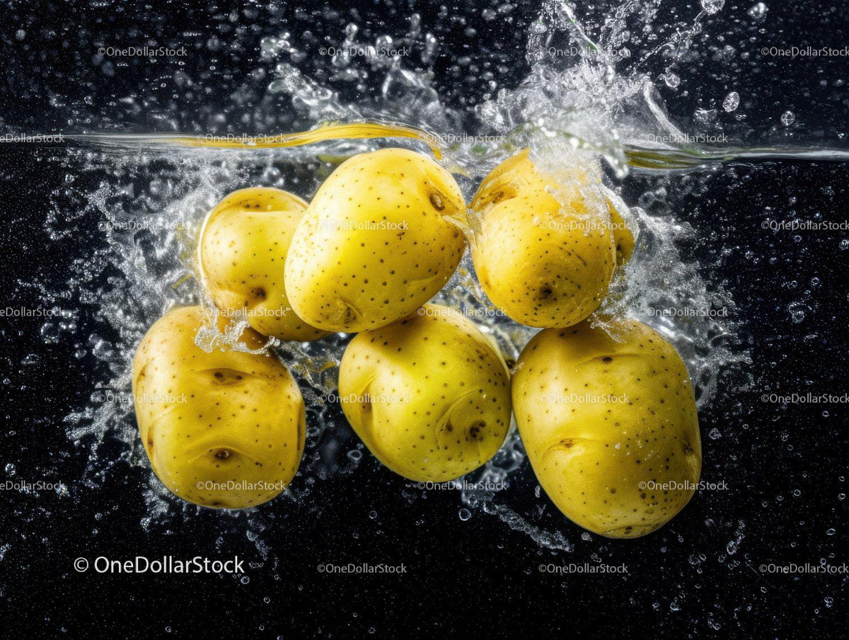 Yellow Passion Fruits Splashing into Water in Vibrant Food Scene
