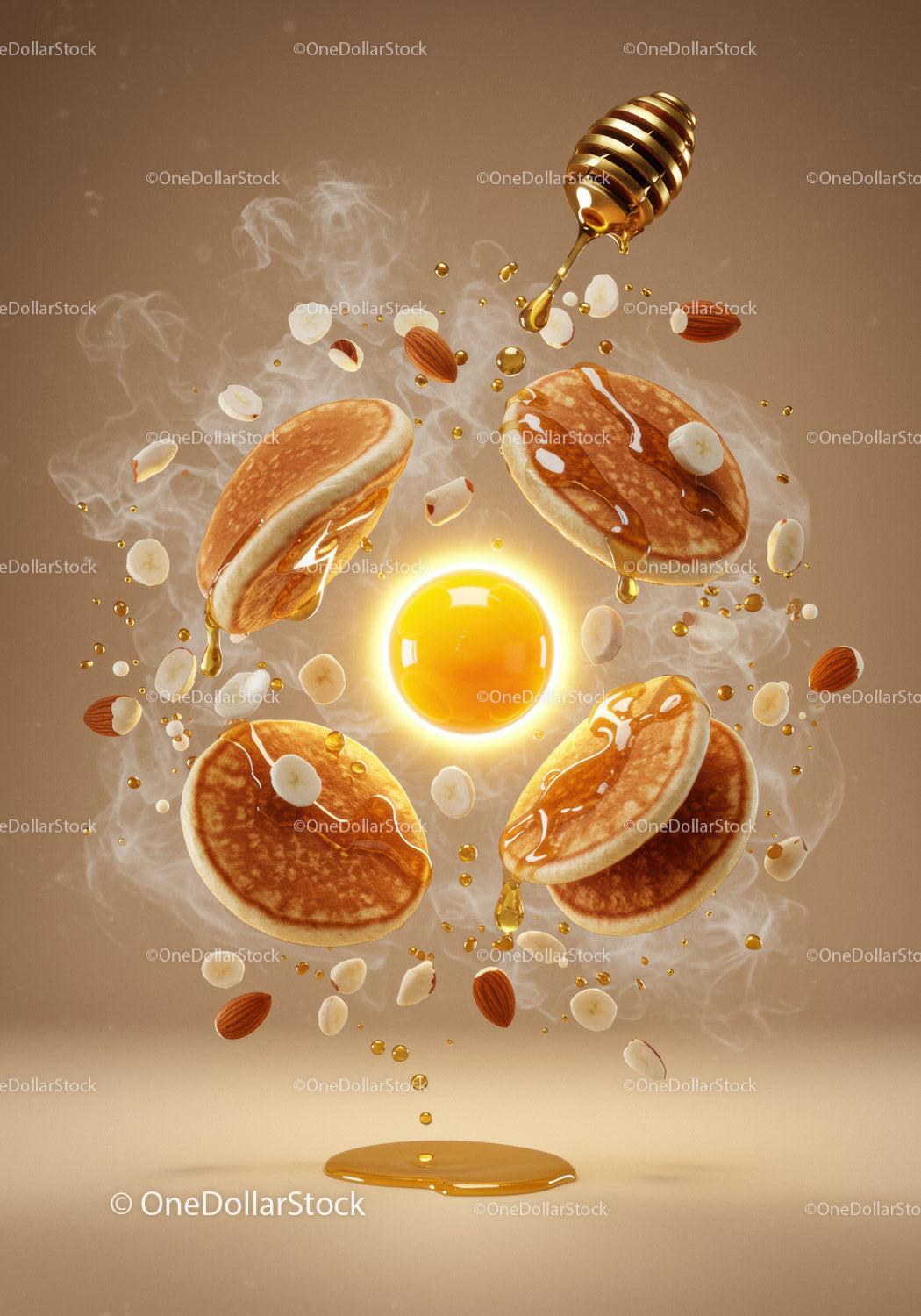 Floating pancakes with honey nuts and egg yolk
