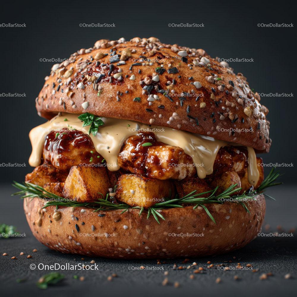 Delicious Double Cheeseburger with Bacon and Fresh Vegetables Stock Photo Bundle creative preview 7