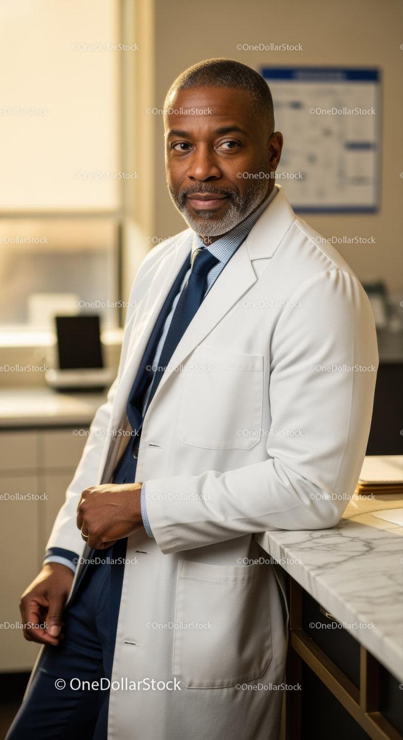 Confident African American Doctor in Modern Office