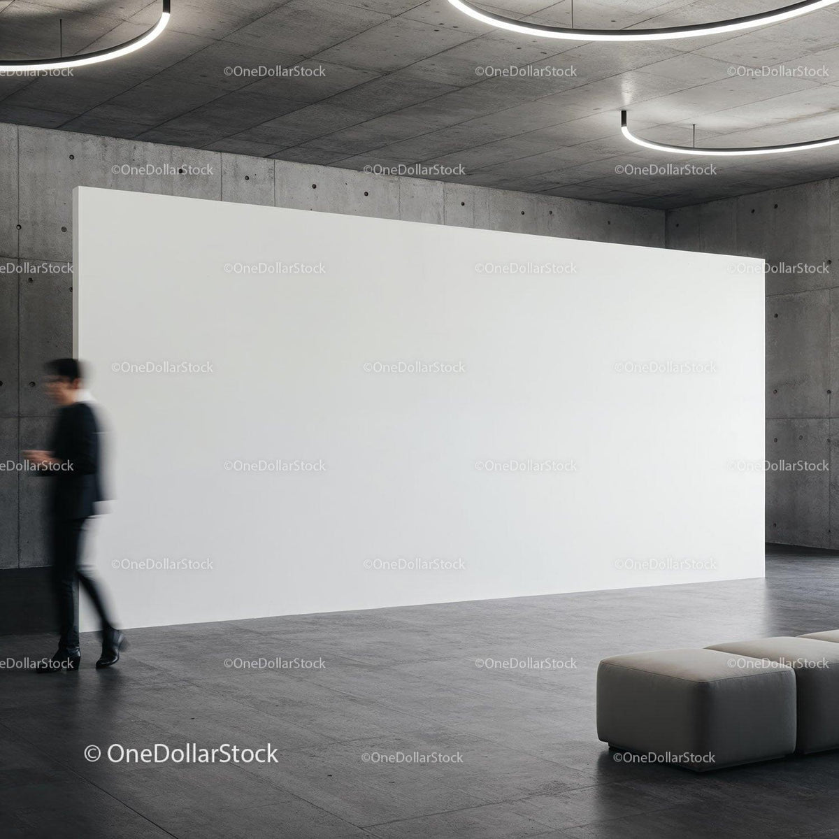 Modern gallery interior with blank white wall and sofa JPG Mockup Image preview