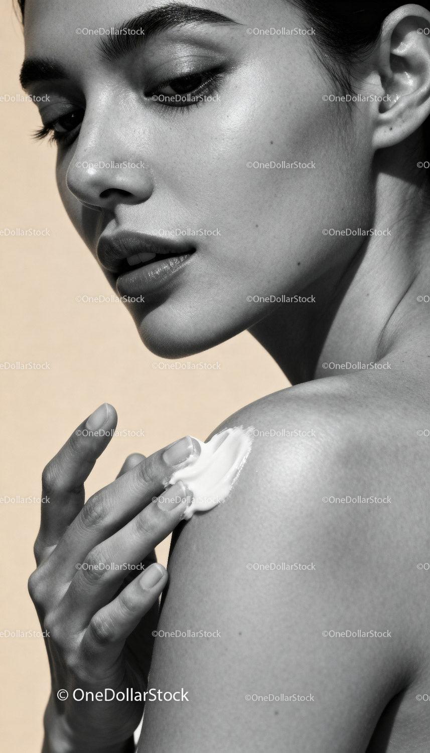 Close Up Woman Applying Cream on Shoulder