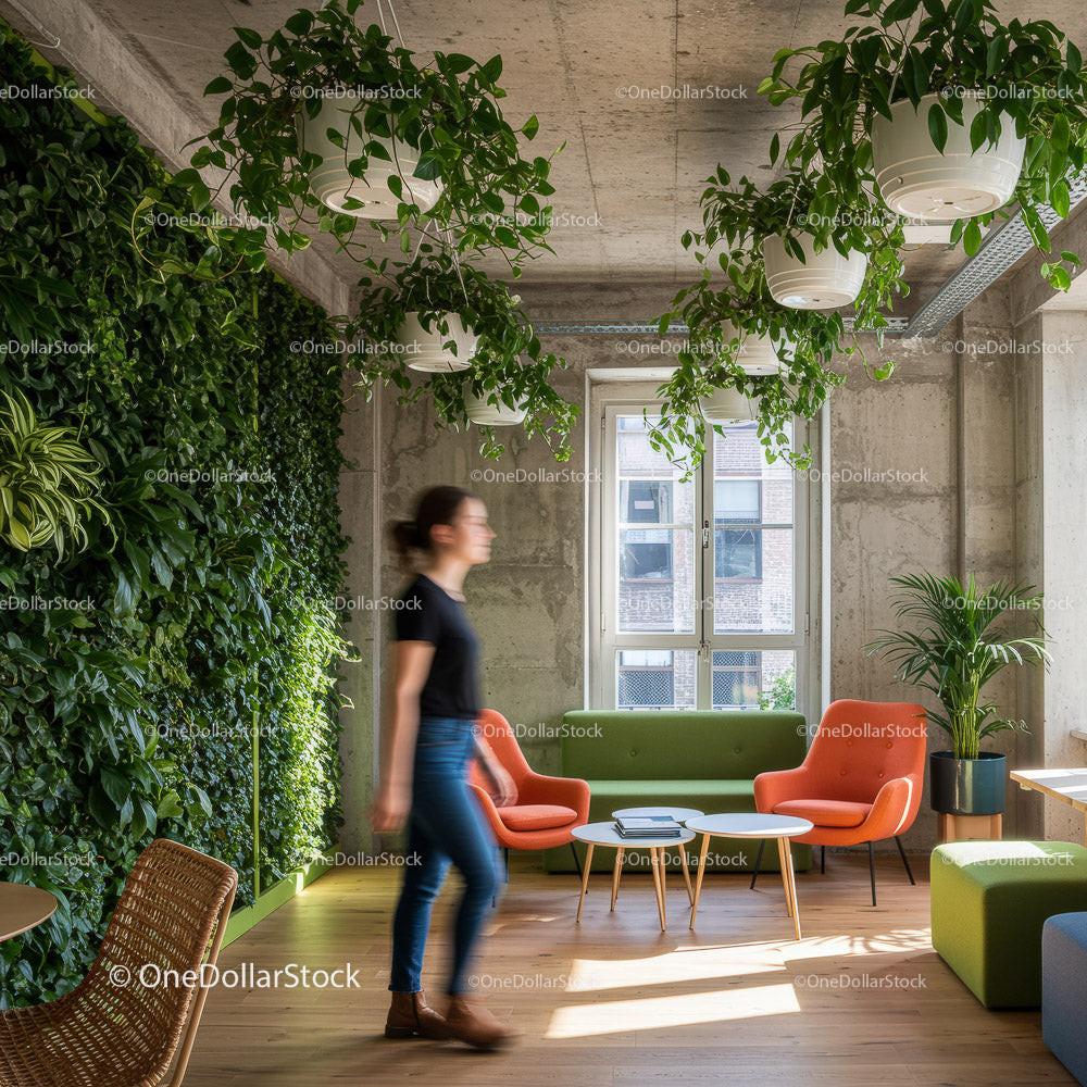 Stylish Office Space with Lush Greenery and Vibrant Lockers Stock Photo Bundle preview 18