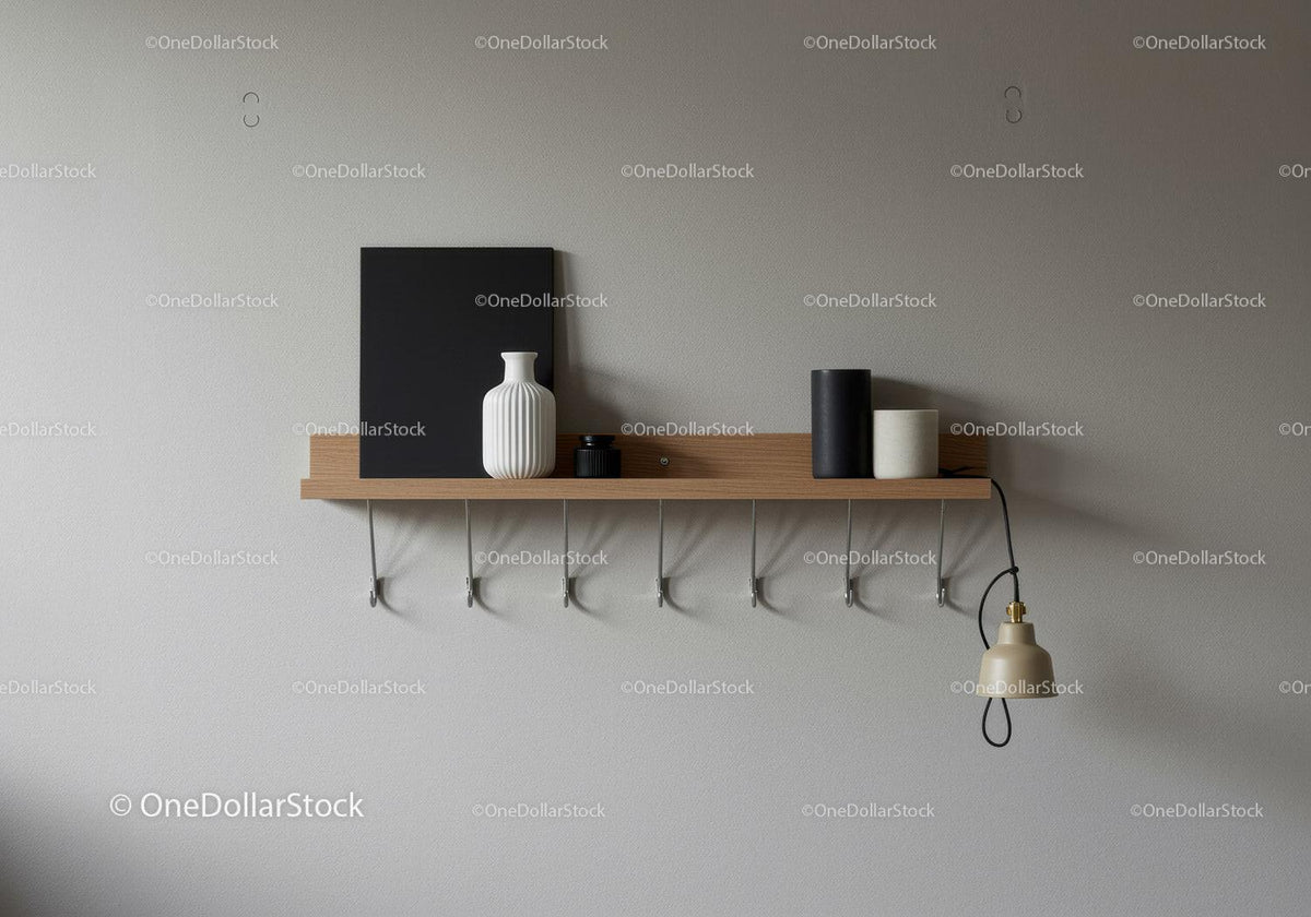 Modern Minimalist Wall Shelf with Vases and Hooks for Interior Decor