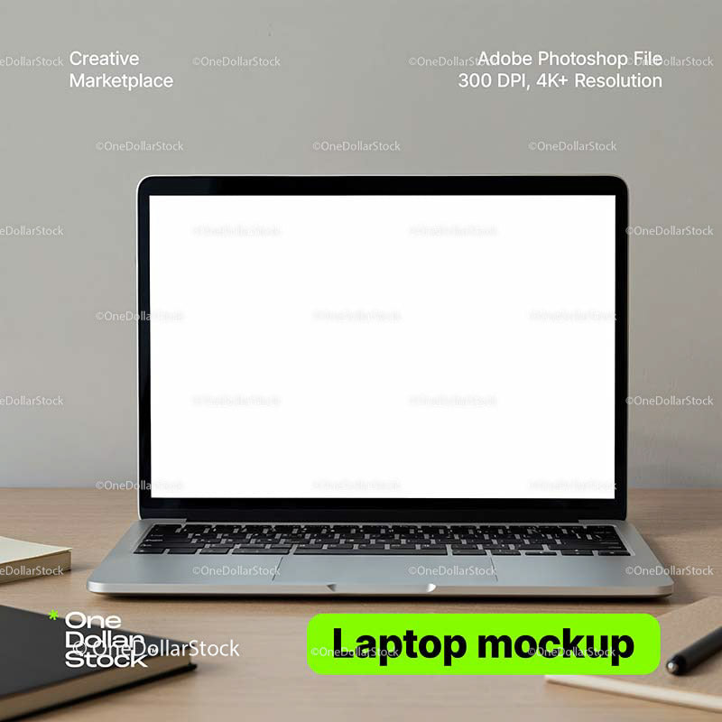 editable PSD mockup for Opened laptop on desk