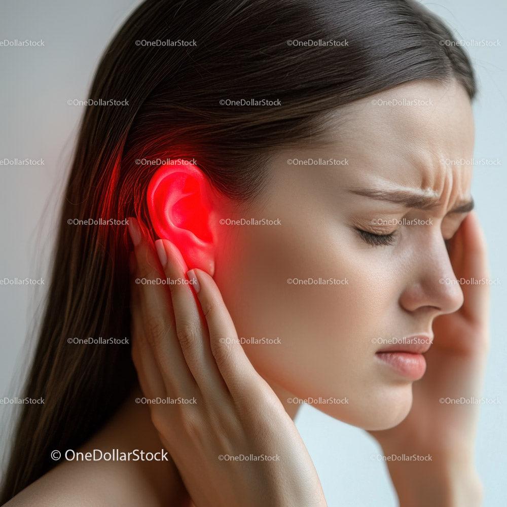 Woman Holding Ear in Pain Female Earache Suffering Medical Discomfort Stock Photo Bundle preview