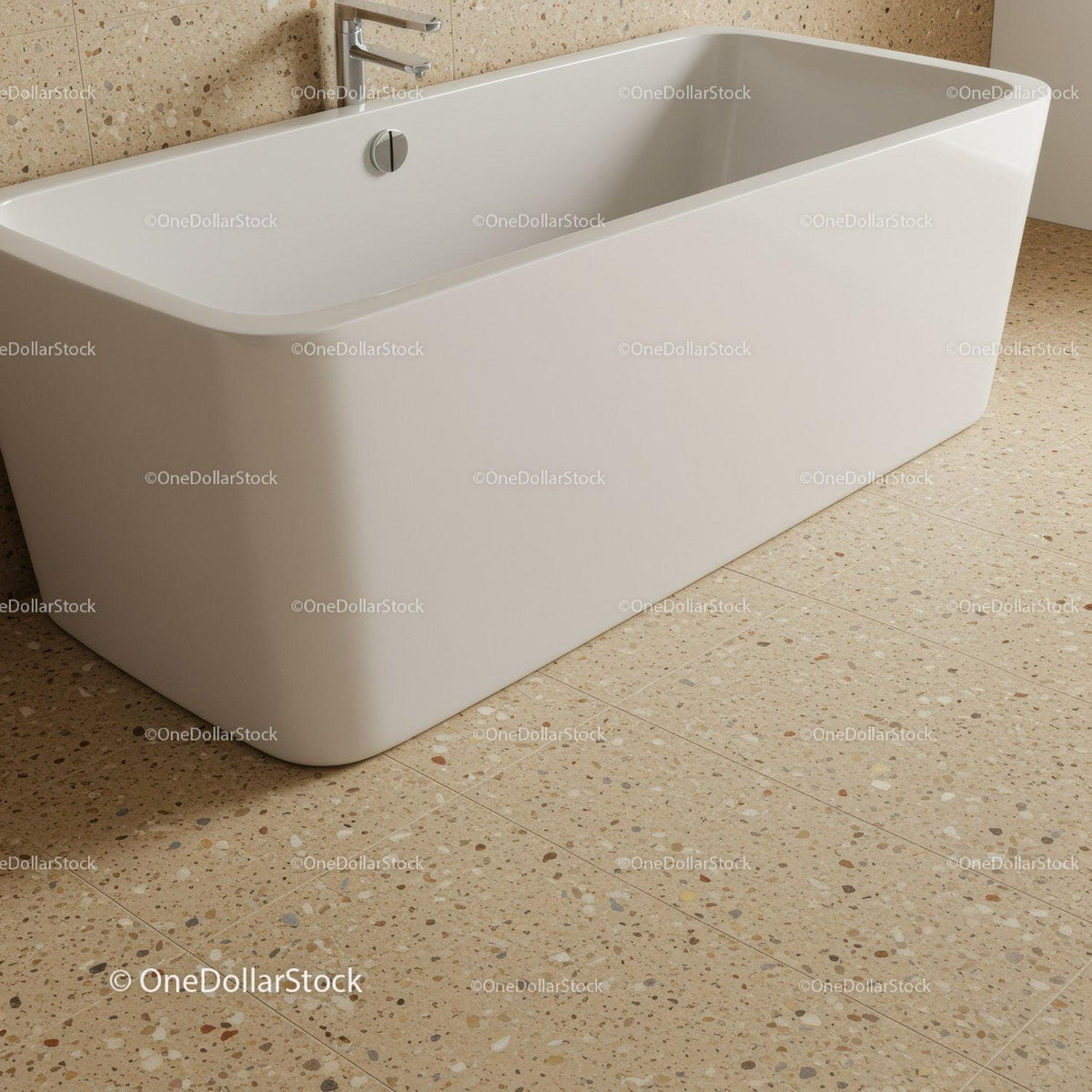 Modern White Freestanding Bathtub in Minimalist Bathroom