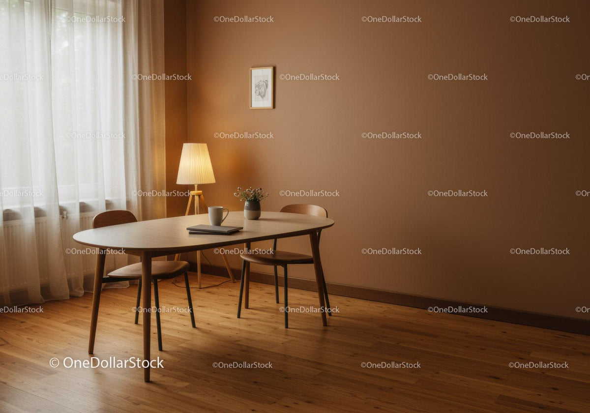 Cozy Dining Room with Wooden Table and Chairs in Modern Home Interior