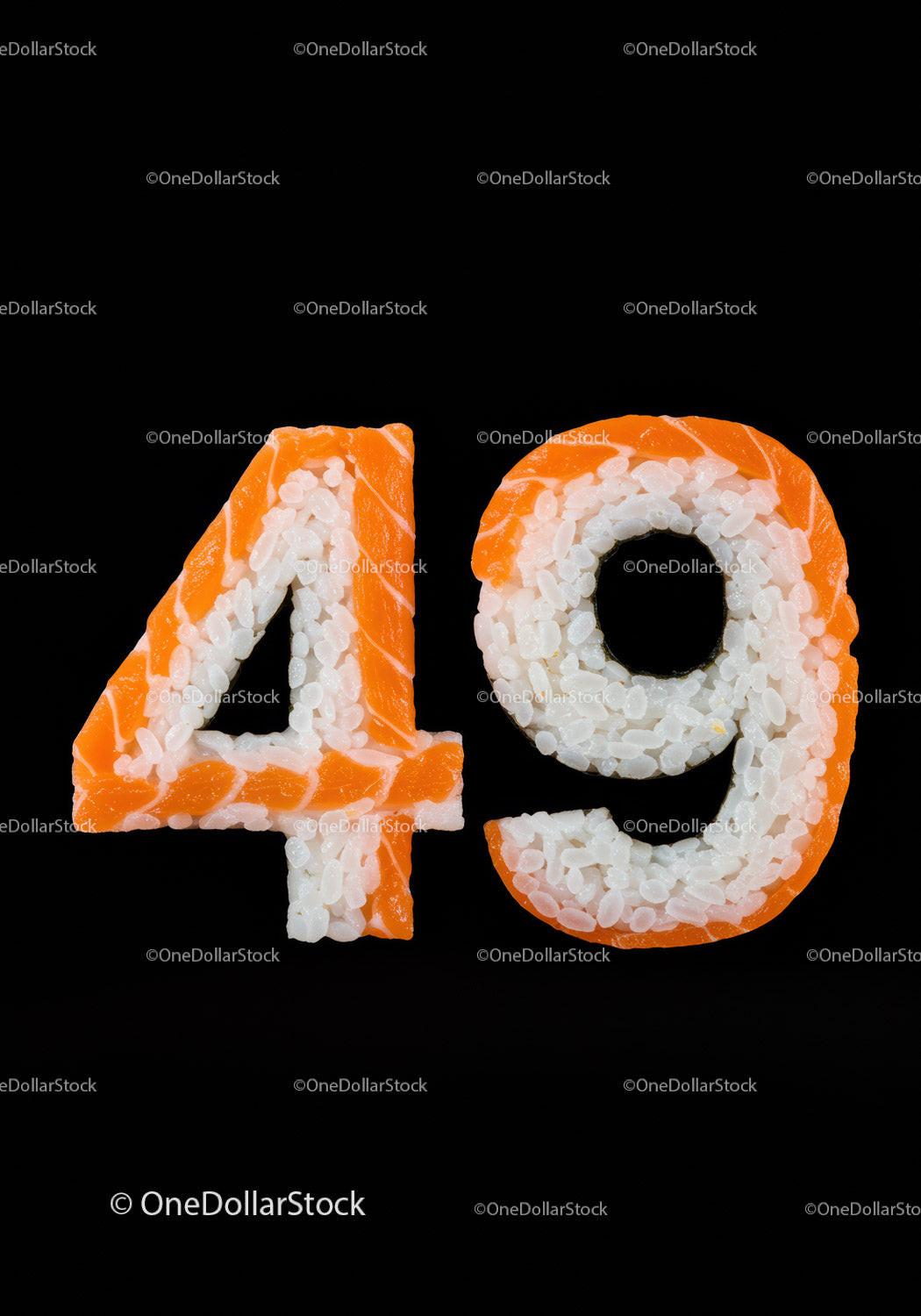 Japanese Sushi Number Forty Nine on Black Background