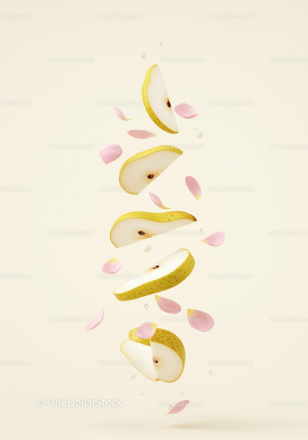 Floating Pear Slices with Delicate Pink Petals