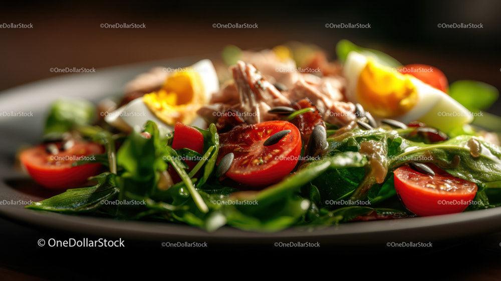 Fresh Chicken Salad with Cherry Tomatoes and Boiled Egg Stock Photo Bundle preview 5