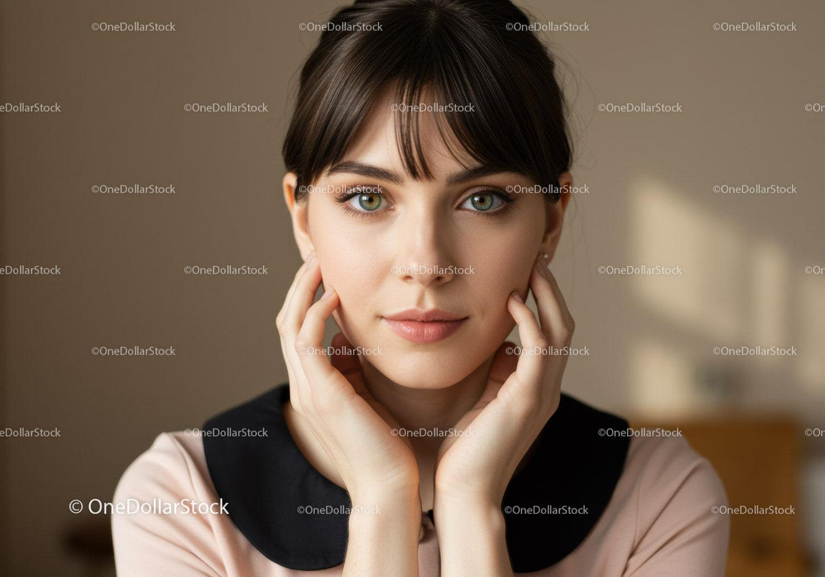 Portrait of a Woman with Bright Green Eyes and Stylish Hair