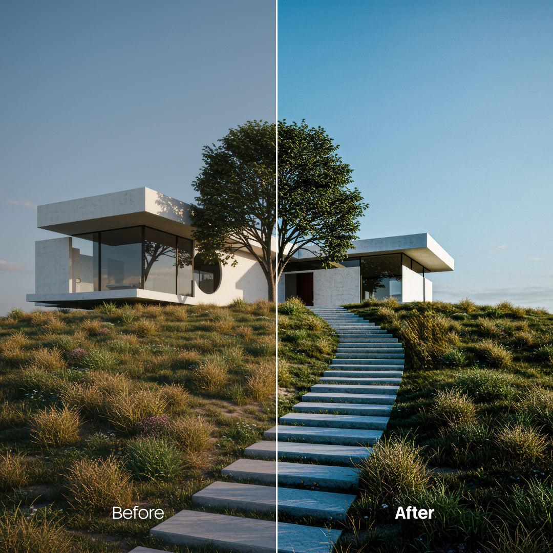 Before and after Architecture LUT Pack effect