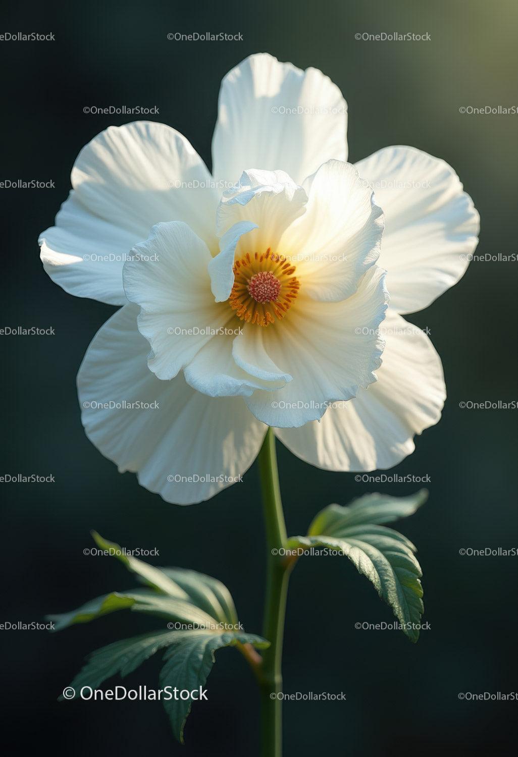 White Hibiscus Flower Blooming in Sunlit Garden
