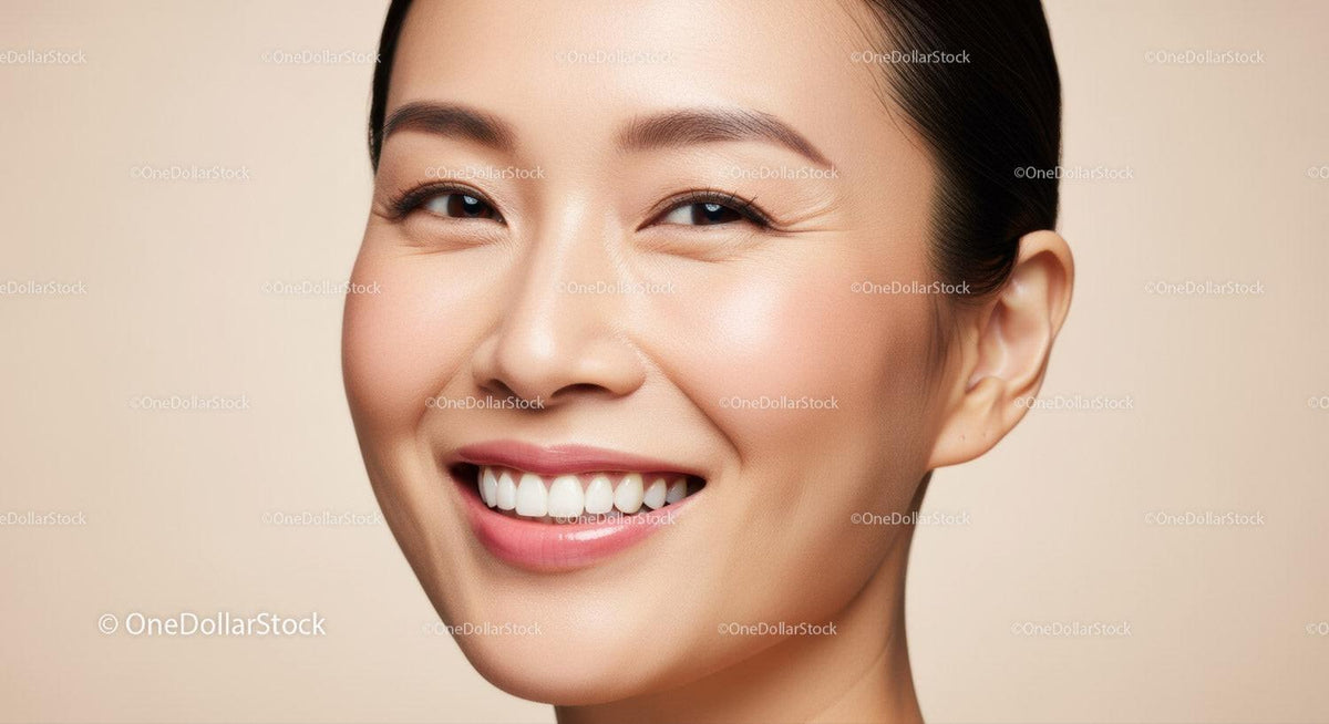 Close up of cheerful Asian woman smiling warmly