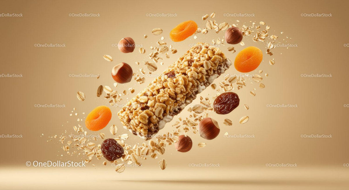 Healthy granola bar with nuts and dried fruit mix