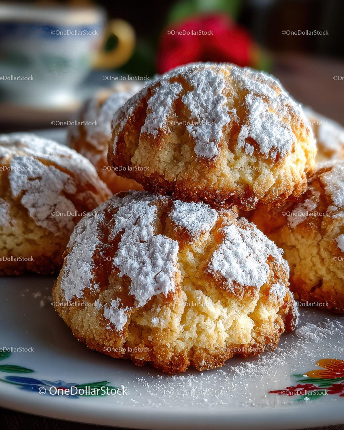 Golden Cream Puffs with Powdered Sugar and Almond Garnish for Dessert 32 JPG Files digital asset preview