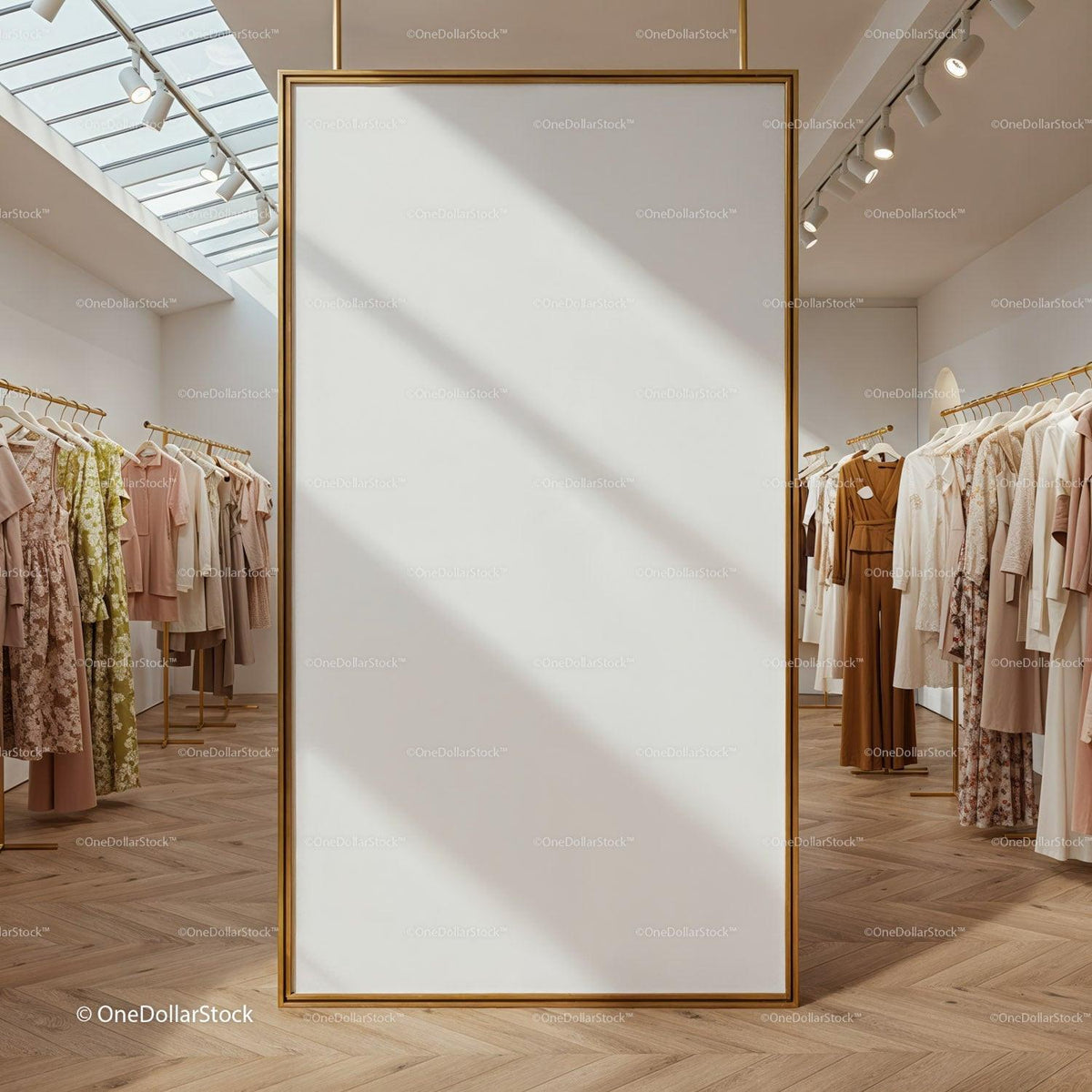 Minimalist Clothing Store Interior with Elegant Wardrobe Display JPG Mockup Image preview