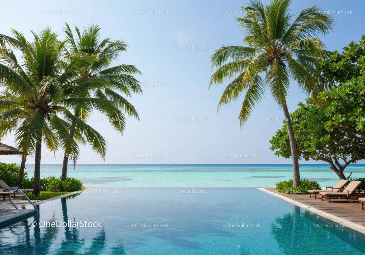 Tropical Beach Scene with Palm Trees and Ocean View
