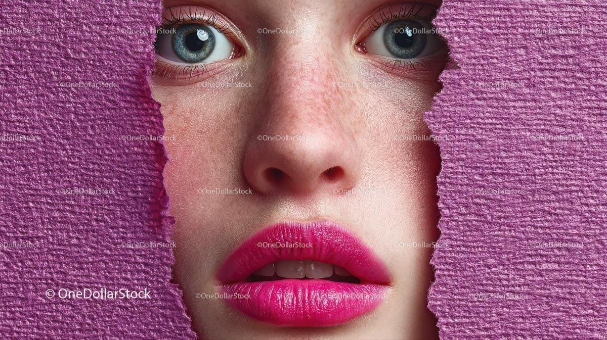 Beautiful Woman with Radiant Pink Lips and Artistic Background Stock Photo Bundle preview 8