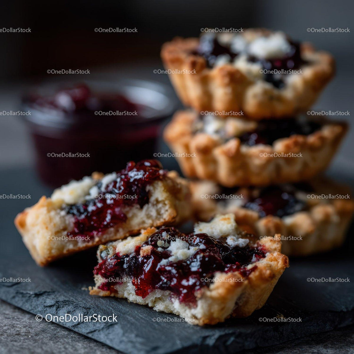 Berry Tart with Blueberries and Cherries on Flaky Pastry